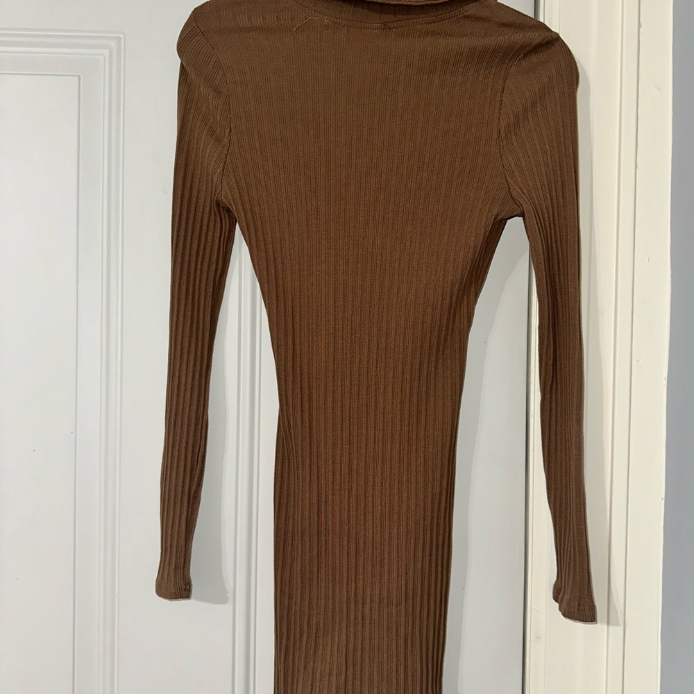 Brown Button-Up Ribbed Dress - Picture 4 of 5